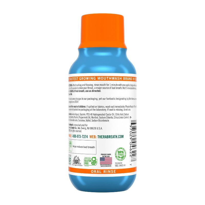 slide 2 of 9, TheraBreath Fresh Breath Mouthwash Alcohol-Free - Icy Mint - Trial Size - 3 fl oz, 3 fl oz