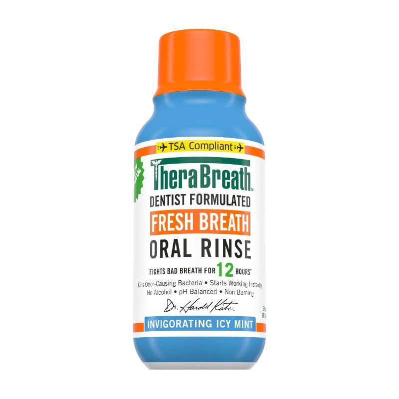 slide 9 of 9, TheraBreath Fresh Breath Mouthwash Alcohol-Free - Icy Mint - Trial Size - 3 fl oz, 3 fl oz