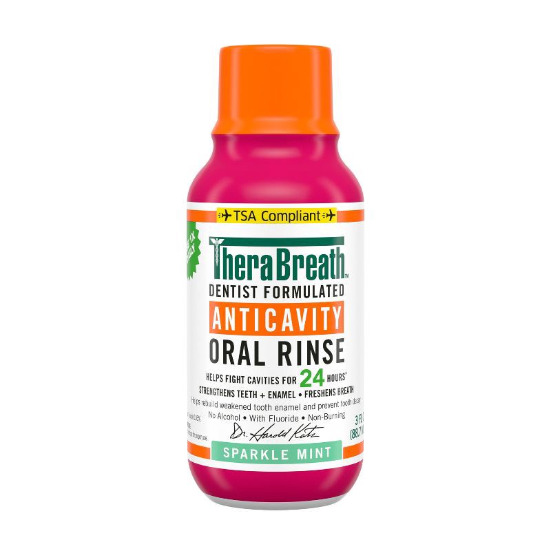 slide 1 of 8, TheraBreath Anticavity Fluoride Mouthwash - Sparkle Mint - Trial Size - 3 fl oz, 3 fl oz