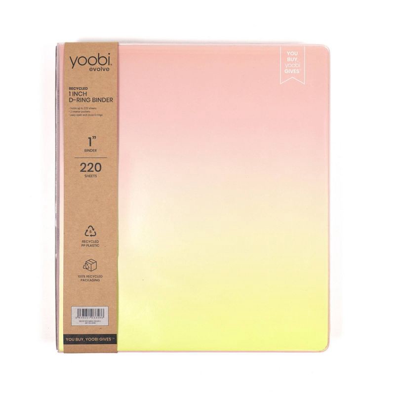 slide 2 of 7, Yoobi Evolve 1" D-Ring Binder 220 Sheet Capacity Peachy Yellow Ombre, 1 ct