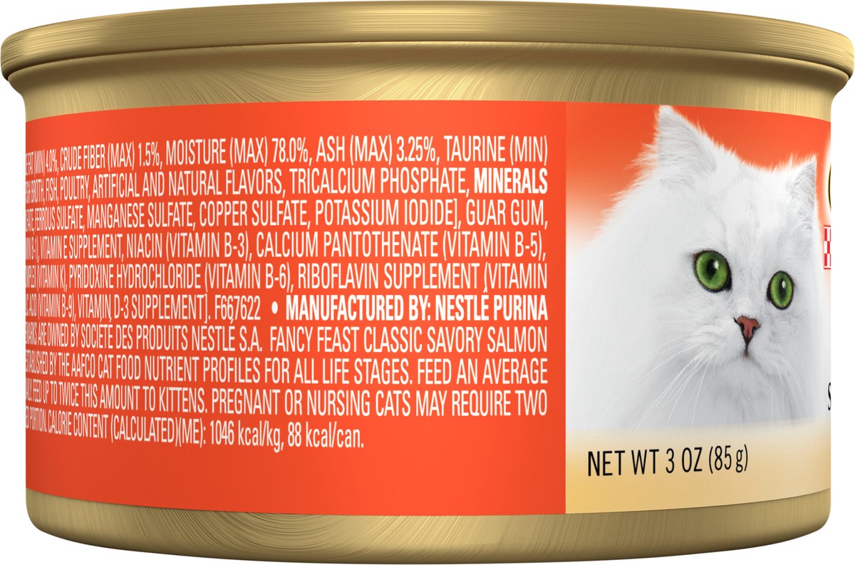 slide 6 of 7, Purina Fancy Feast Salmon Feast Classic Grain Free Wet Cat Food Pate, 3 oz