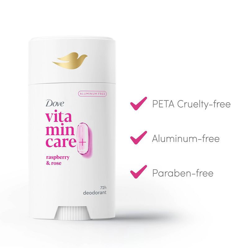 slide 3 of 5, Dove Beauty VitaminCare+ Aluminum Free Deodorant Stick with Niacinamide - Raspberry & Rose - 2.6oz, 2.6 oz