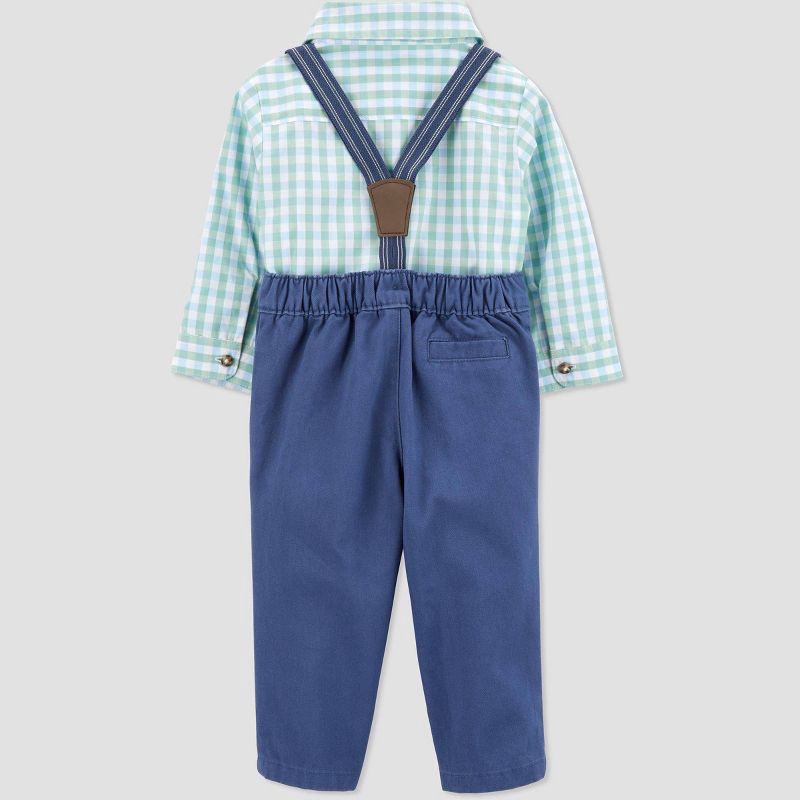 Carter s Just One You Baby Boys Gingham Suspender Top Pants Set with Bow Tie Green Newborn 1 ct Shipt