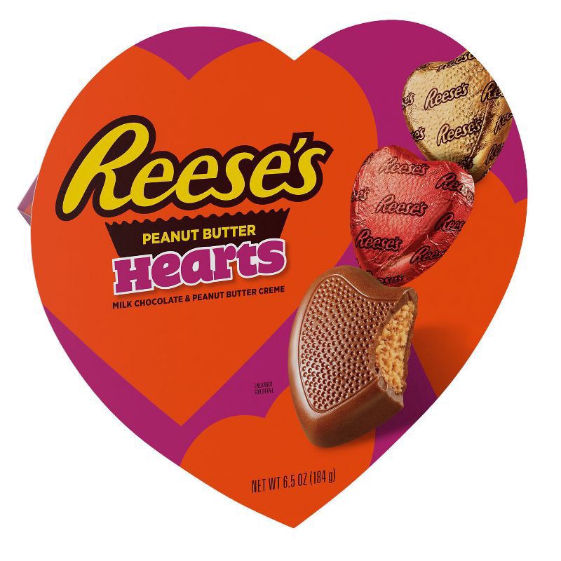 slide 1 of 4, Reese's Reeses Valentines Milk Chocolate Peanut Butter Hearts Candy Heart Box, 6.5 oz