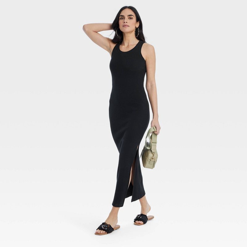 slide 3 of 3, Women's Rib-Knit Maxi Bodycon Dress - Universal Thread™ Black L, 1 ct