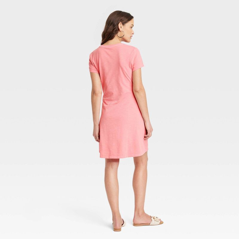 slide 2 of 3, Women's Short Sleeve Ruched Knit Mini T-Shirt Dress - Universal Thread™ Pink M, 1 ct