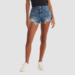 Levi's 501® Original Fit High-Rise Women's Jean Shorts - Darn It Now 27: Denim, Fly Button