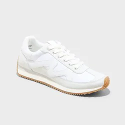 Women's Mercedes Sneakers with Memory Foam Insole - Universal Thread™ White 6.5: Lace Up, Faux Leather, Textured Outsole