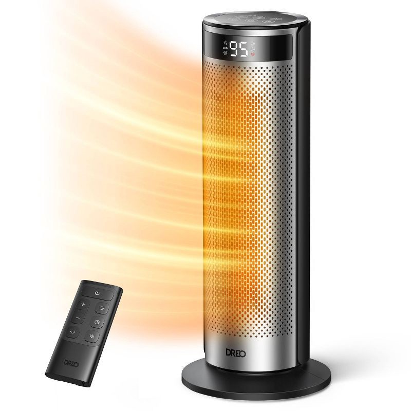 slide 2 of 8, DREO 1500W Solaris Plus 20" Portable Oscillating Ceramic Space Heater for Home with Remote and Thermostat 12H Timer Silver, 1 ct