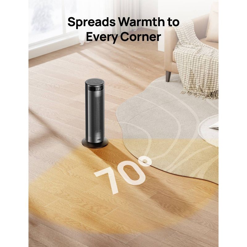 slide 4 of 8, DREO 1500W Solaris Plus 20" Portable Oscillating Ceramic Space Heater for Home with Remote and Thermostat 12H Timer Silver, 1 ct