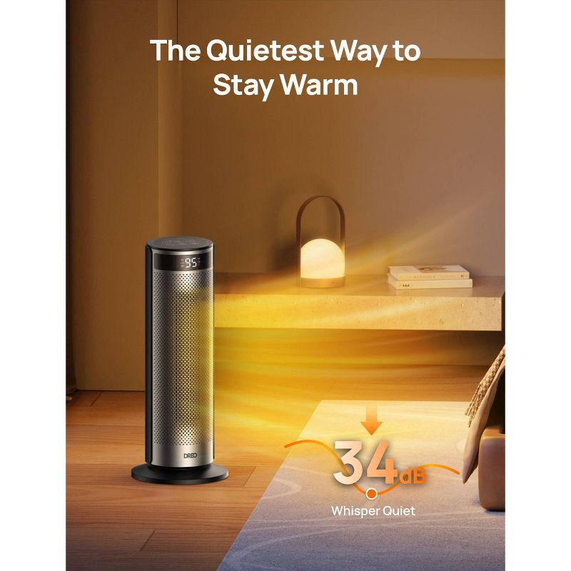 slide 7 of 8, DREO 1500W Solaris Plus 20" Portable Oscillating Ceramic Space Heater for Home with Remote and Thermostat 12H Timer Silver, 1 ct