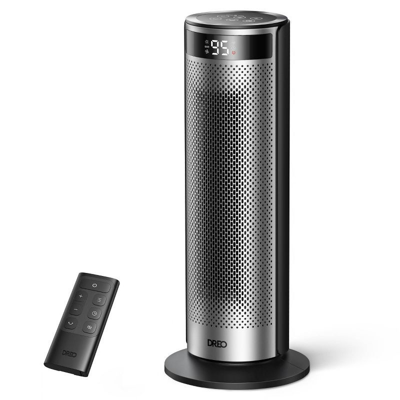slide 1 of 8, DREO 1500W Solaris Plus 20" Portable Oscillating Ceramic Space Heater for Home with Remote and Thermostat 12H Timer Silver, 1 ct