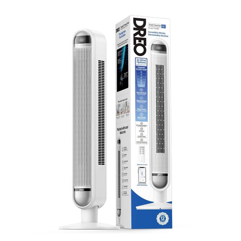 slide 9 of 9, Dreo 42" Cruiser Pro T1 Oscillating Bladeless Remote Tower Fan White, 1 ct