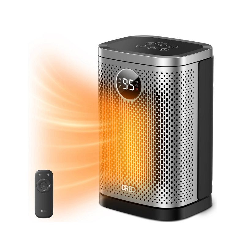 slide 2 of 8, Dreo 1500W Atom Core Portable Oscillating Ceramic Space Heater for Home with Remote and Thermostat 1-12H Timer Silver: Indoor Heater for Bedroom, 1 ct