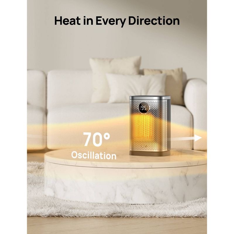 slide 4 of 8, Dreo 1500W Atom Core Portable Oscillating Ceramic Space Heater for Home with Remote and Thermostat 1-12H Timer Silver: Indoor Heater for Bedroom, 1 ct