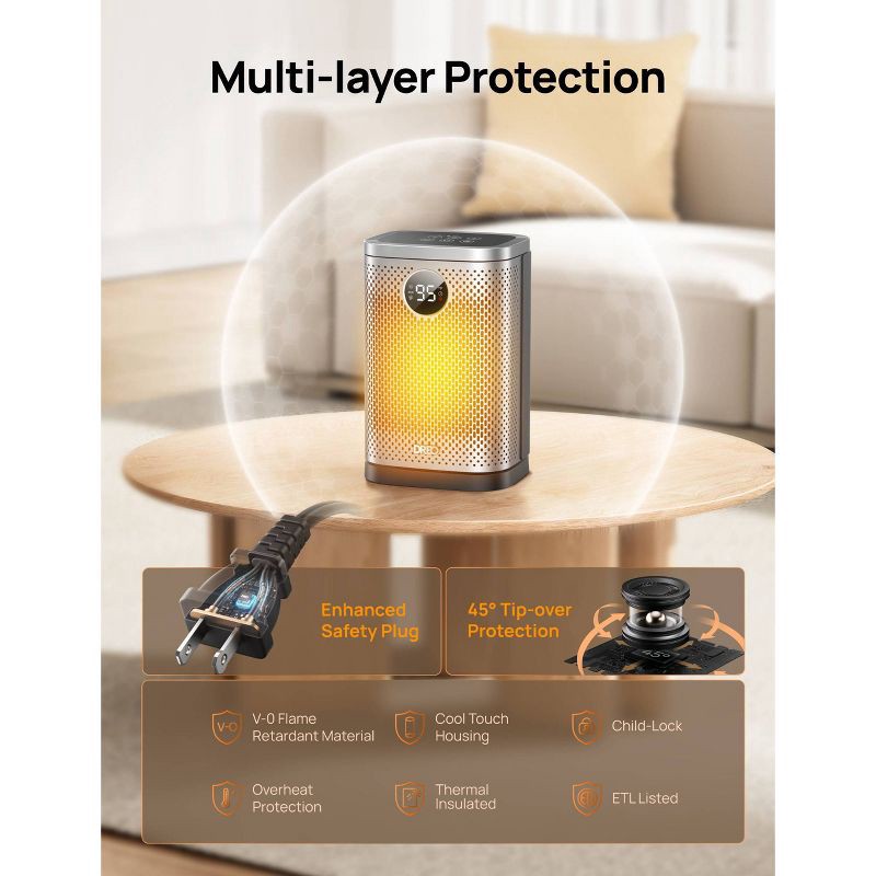 slide 5 of 8, Dreo 1500W Atom Core Portable Oscillating Ceramic Space Heater for Home with Remote and Thermostat 1-12H Timer Silver: Indoor Heater for Bedroom, 1 ct