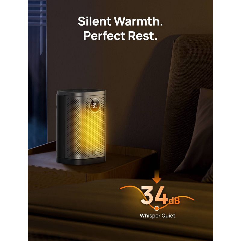 slide 7 of 8, Dreo 1500W Atom Core Portable Oscillating Ceramic Space Heater for Home with Remote and Thermostat 1-12H Timer Silver: Indoor Heater for Bedroom, 1 ct