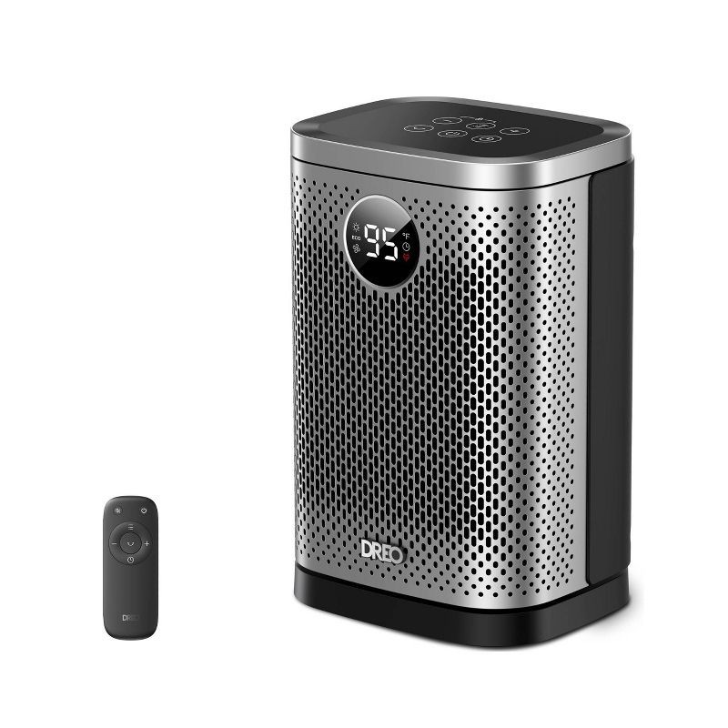 slide 1 of 8, Dreo 1500W Atom Core Portable Oscillating Ceramic Space Heater for Home with Remote and Thermostat 1-12H Timer Silver: Indoor Heater for Bedroom, 1 ct