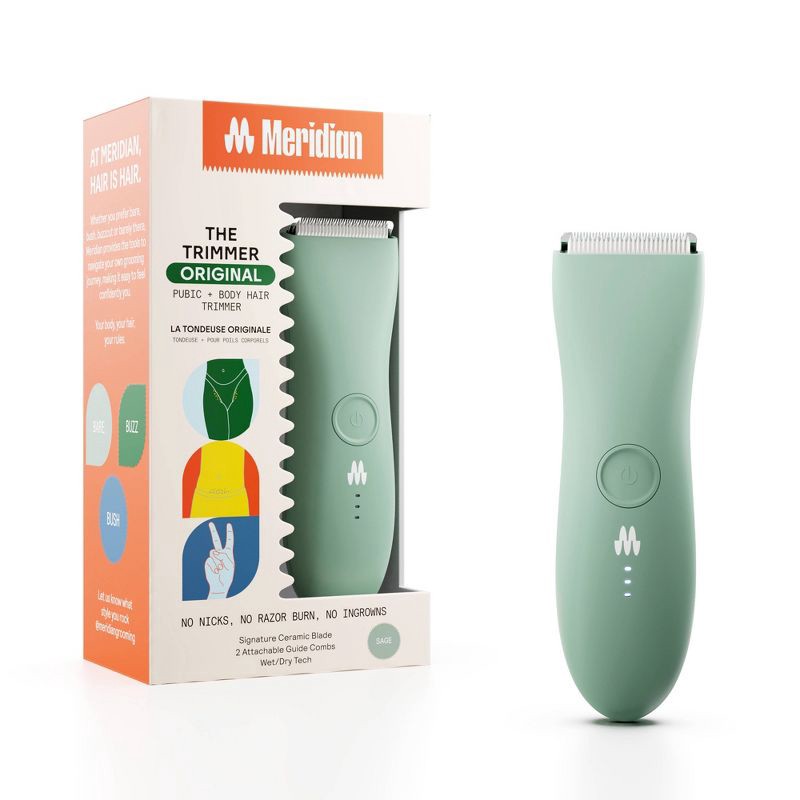slide 1 of 12, Meridian Trimmer Original Pubic & Body Hair Trimmer for Men & Women, Below-the-Belt Groomer, Ball Trimmer, Bikini Trimmer - Sage, 1 ct