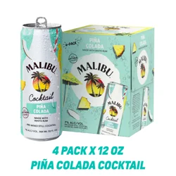 Malibu Rum Cans Malibu Pina Colada Ready to Drink Rum Cocktail, 4 Pack, 12 Fl Oz Cans, 7% ABV
