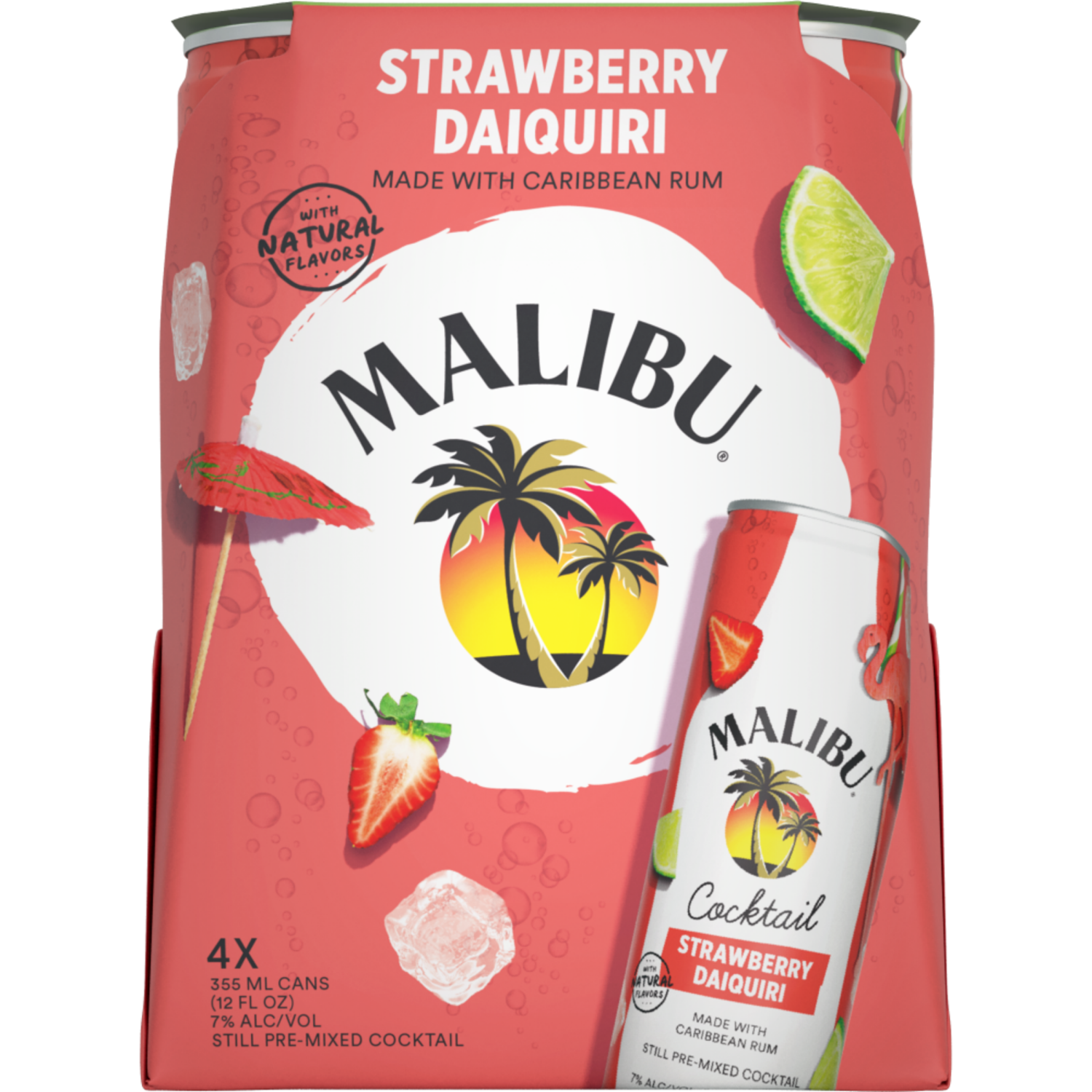 slide 4 of 5, Malibu Rum Cans Malibu Strawberry Daiquiri Ready to Drink Rum Cocktail, 4 Pack, 12 Fl Oz Cans, 7% ABV, 4 ct; 355 ml