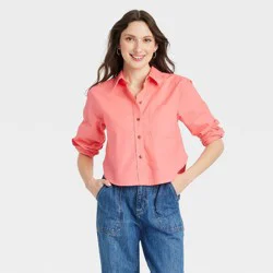 Women's Long Sleeve Collared Button-Down Shirt - Universal Thread™ Coral Pink L