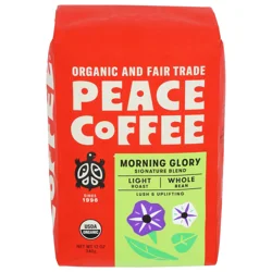 Peace Coffee Organic Morning Glory Light Roast Whole Bean Coffee - 12 oz