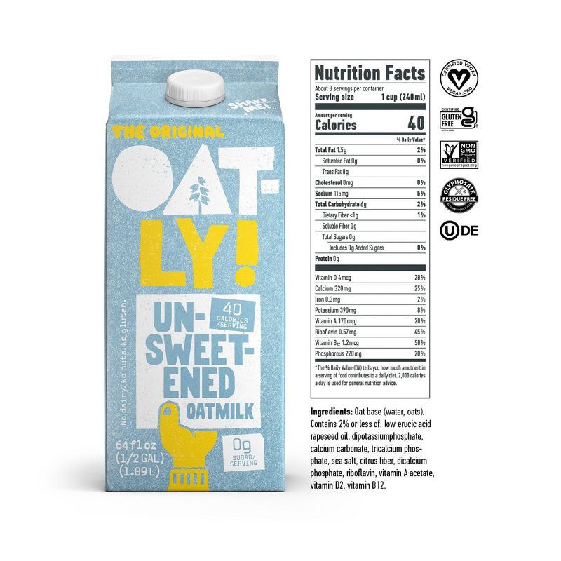 slide 2 of 7, OATLY! Oatly Oatmilk Unsweetened Chilled Non-Dairy Milk - 0.5gal, 1/2 gal