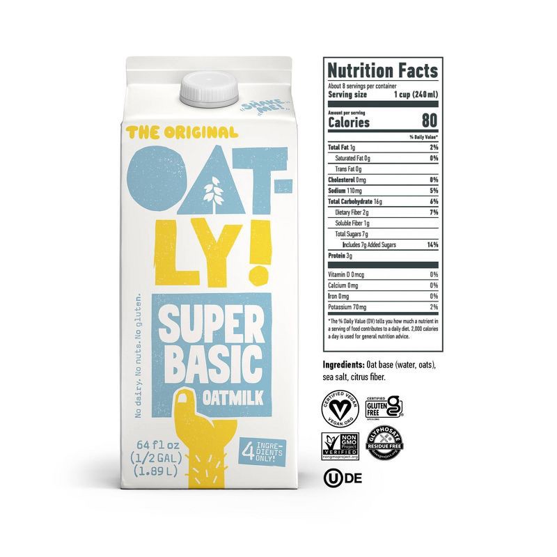 slide 3 of 5, OATLY! Oatly Oatmilk Super Basic Chilled Non-Dairy Milk - 0.5gal, 1/2 gal