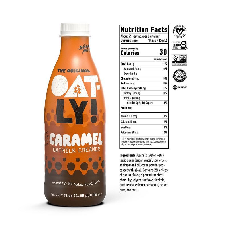 slide 2 of 3, Oatly Oatmilk Creamer Caramel Non-Dairy Coffee Creamer - 29.7 fl oz, 29.7 fl oz