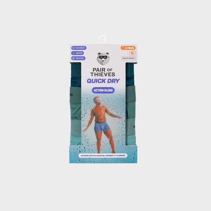 slide 2 of 10, Pair of Thieves Men's Quick Dry Boxer Briefs 3pk - Green XL: Polyester Spandex Mid Rise Knit, 3 ct