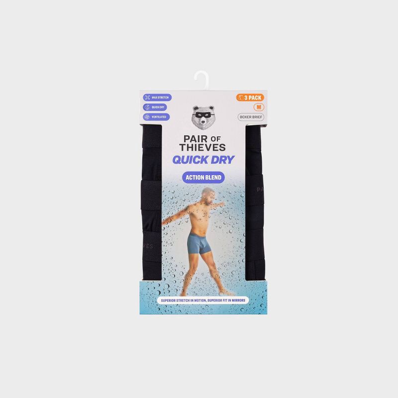 slide 2 of 6, Pair of Thieves Men's Quick Dry Boxer Briefs 3pk - Black L: Mid Rise, Knit, Elastic Waistband, 3 ct