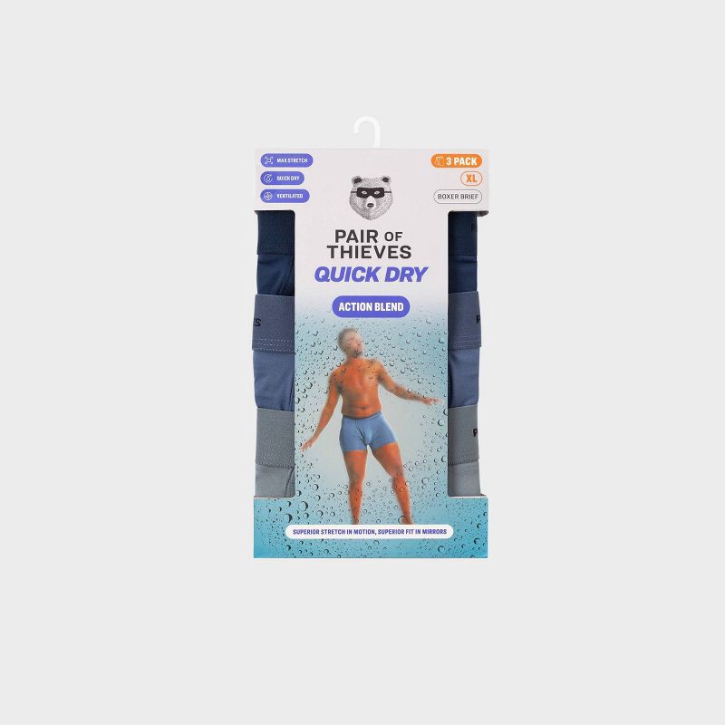 slide 2 of 9, Pair of Thieves Men's Quick Dry Boxer Briefs 3pk - Navy Blue XL: Mid Rise, Knit, Full Waistband Elastic, 3 ct