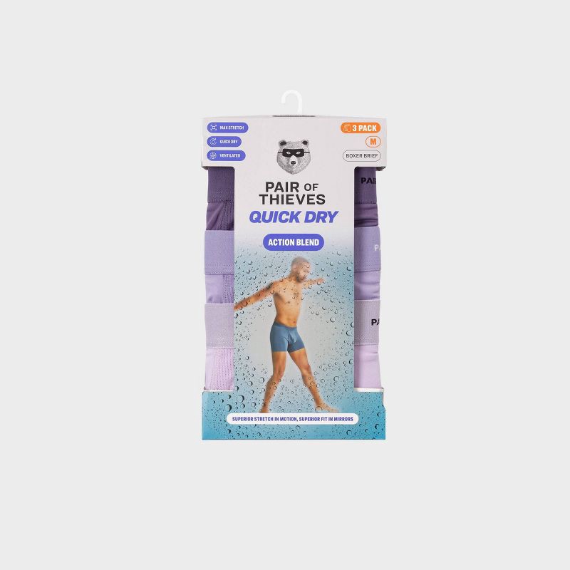 slide 2 of 9, Pair of Thieves Men's Quick Dry Boxer Briefs 3pk - Lavender M: Mid Rise, Knit, Solid Pattern, 3 ct