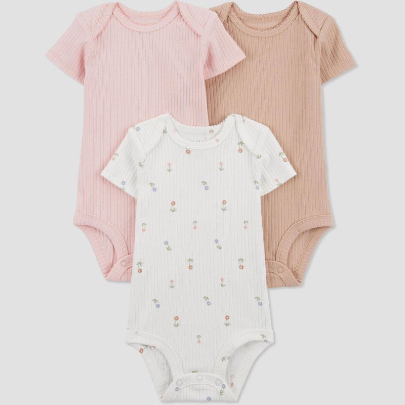 slide 1 of 4, Carter's Just One You® Baby Girls' 3pk Floral Bodysuit - White/Pink/Ivory Preemie: Cotton Blend, Crotch Snap, Tagless Design, 3 ct