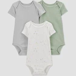 Carter's Just One You® Baby Boys' 3pk Bodysuit - Gray/Green/White Preemie: Cotton Blend, Crotch Snap, Short Sleeve, Machine Washable