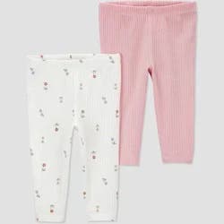 Carter's Just One You® Baby Girls' 2pk Pants - Pink/Ivory Preemie: Slim Fit, Stripe Pattern, Pull-On Style