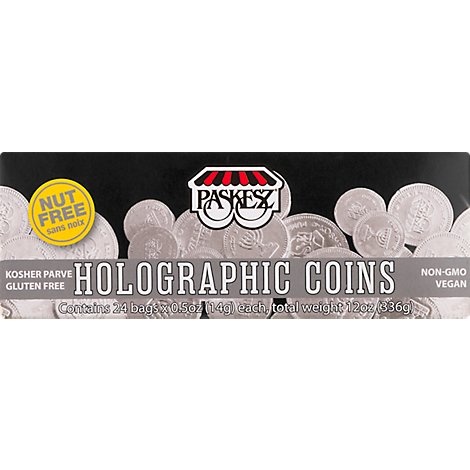 slide 1 of 1, Paskesz Nut Free Holographic Coins, 24 ct