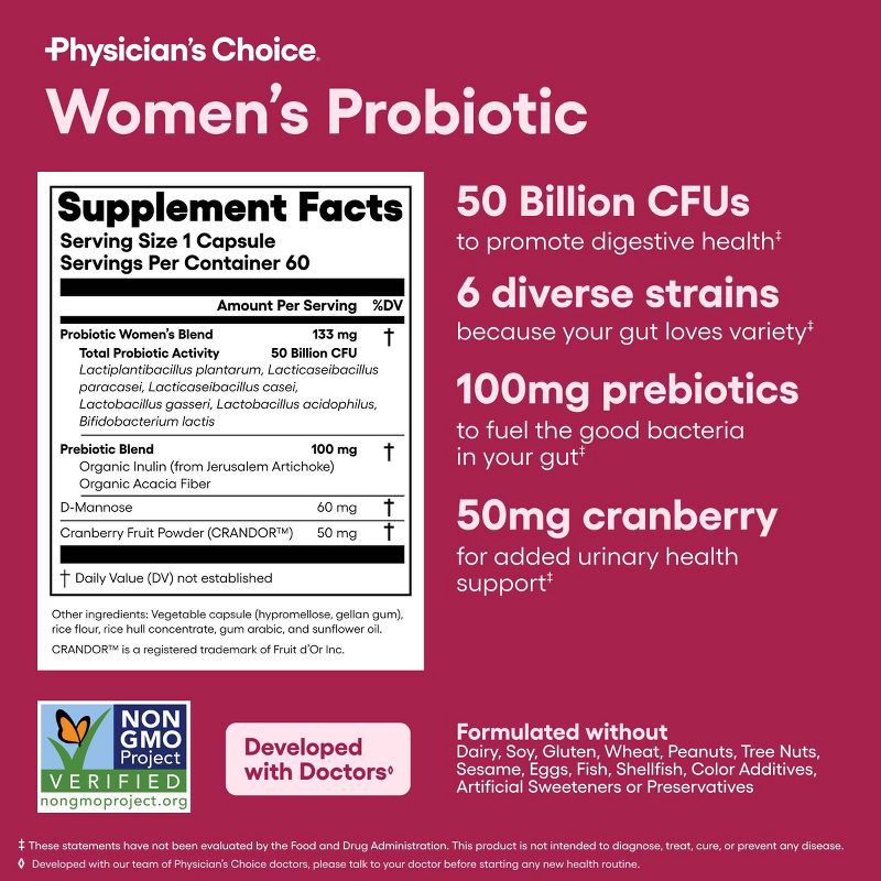 slide 7 of 7, Physician's Choice 50 Billion CFU Women's Probiotic Capsules - 60ct, 60 ct