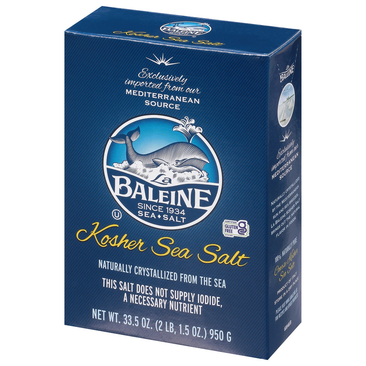 slide 3 of 9, La Baleine Kosher Sea Salt 33.5 oz, 33.5 oz