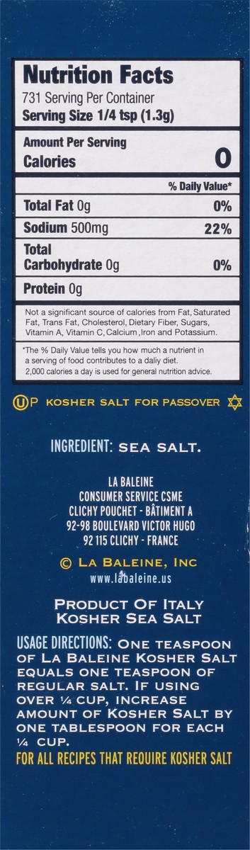 slide 7 of 9, La Baleine Kosher Sea Salt 33.5 oz, 33.5 oz