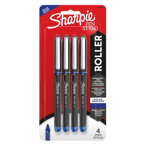 slide 1 of 6, Sharpie Rollerball Pen, Needle Point (0.5Mm) Precision Pen, Blue Ink, 4 Count, 1 ct