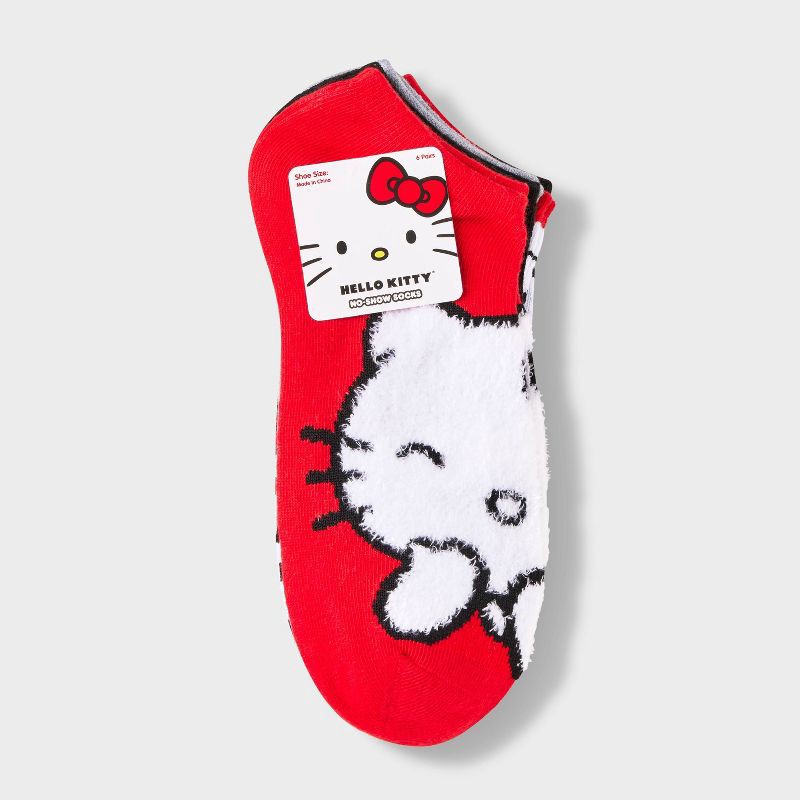 slide 2 of 3, Women's Hello Kitty 6pk Low Cut Socks - Red/Black/Heather Gray 4-10: Knit Polyester, Machine Wash, Tumble Dry, 6 ct