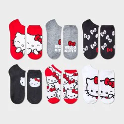 Women's Hello Kitty 6pk Low Cut Socks - Red/Black/Heather Gray 4-10: Knit Polyester, Machine Wash, Tumble Dry