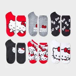 Women's Hello Kitty 6pk Low Cut Socks - Red/Black/Heather Gray 4-10: Knit Polyester, Machine Wash, Tumble Dry
