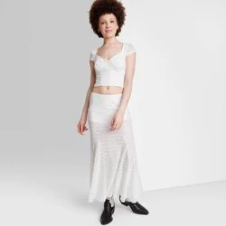 Women's Mid-Rise Lace Trumpet Maxi Skirt - Wild Fable™ White L