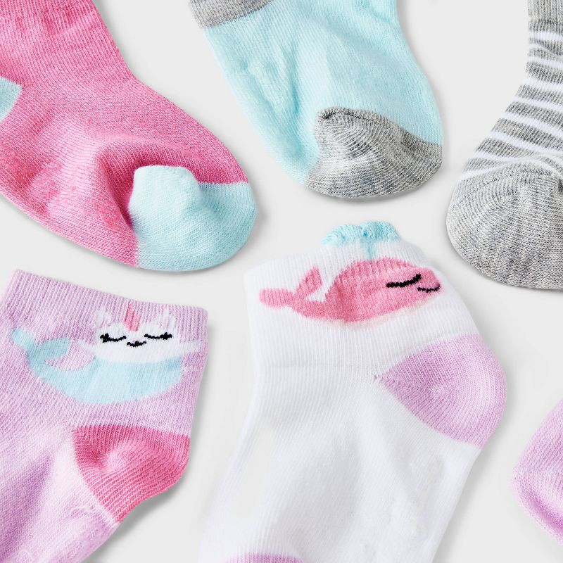 Toddler Girls' 6pk Mermaid Striped Low Cut Socks - Cat & Jack™ Pink 2T-3T 6  ct