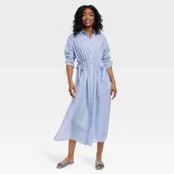 Women's Long Sleeve Cinch Waist Maxi Shirtdress - Universal Thread™ Blue Striped M