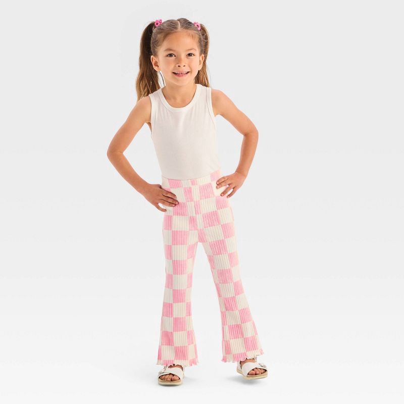 Grayson Mini Toddler Girls' Ribbed Checkered Flare Pants - Pink
