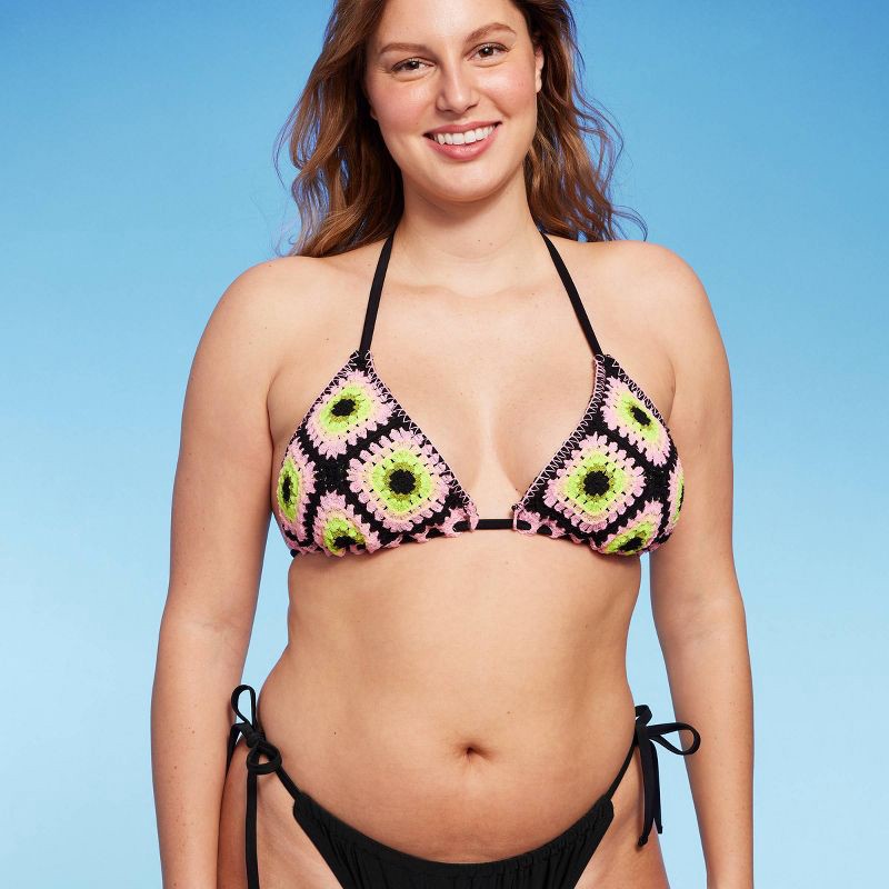 Women's Crochet Square Triangle Bikini Top - Wild Fable™ Black/pink Xl :  Target
